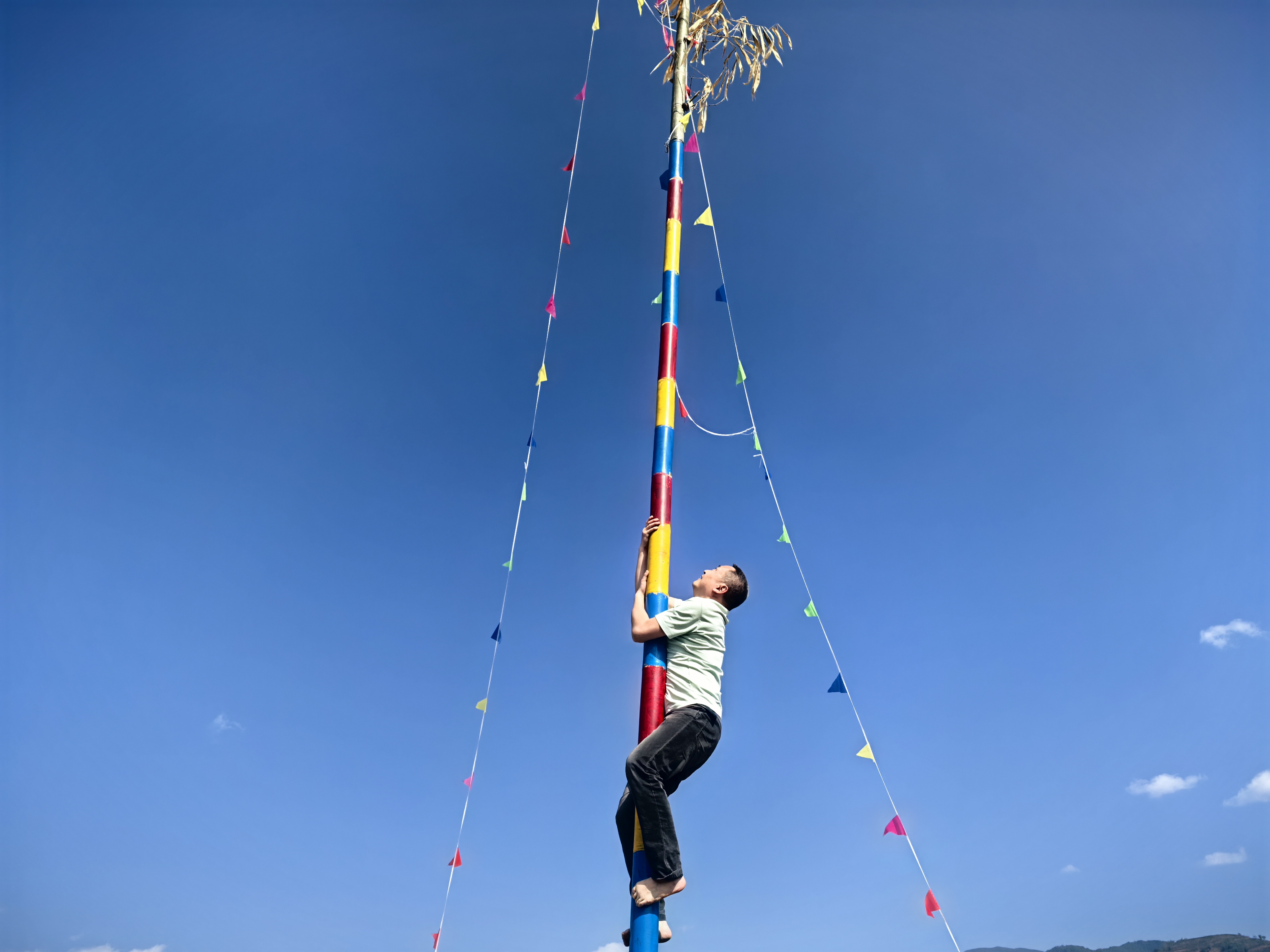 游客参与爬花杆比赛.jpg 游客参与爬花杆比赛.jpg