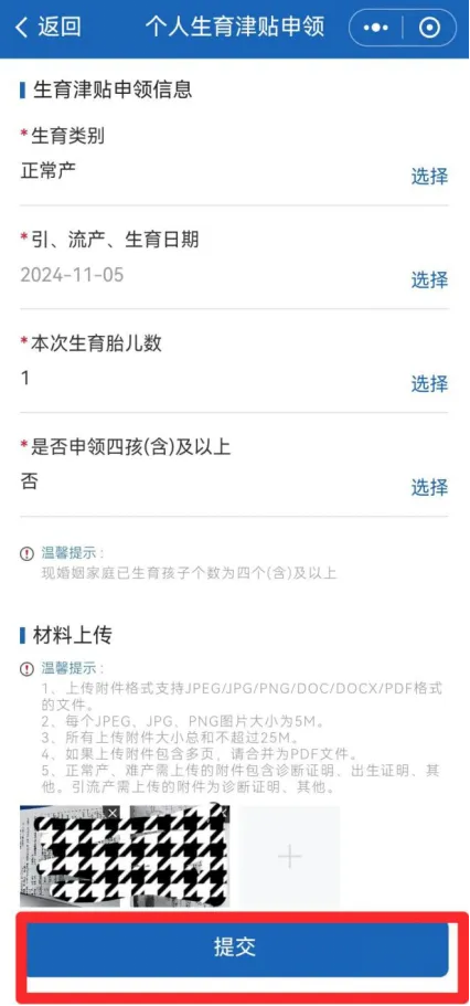Step 6.如实填报人员基本信息，上传生育资料，申报完点击【提交】.png